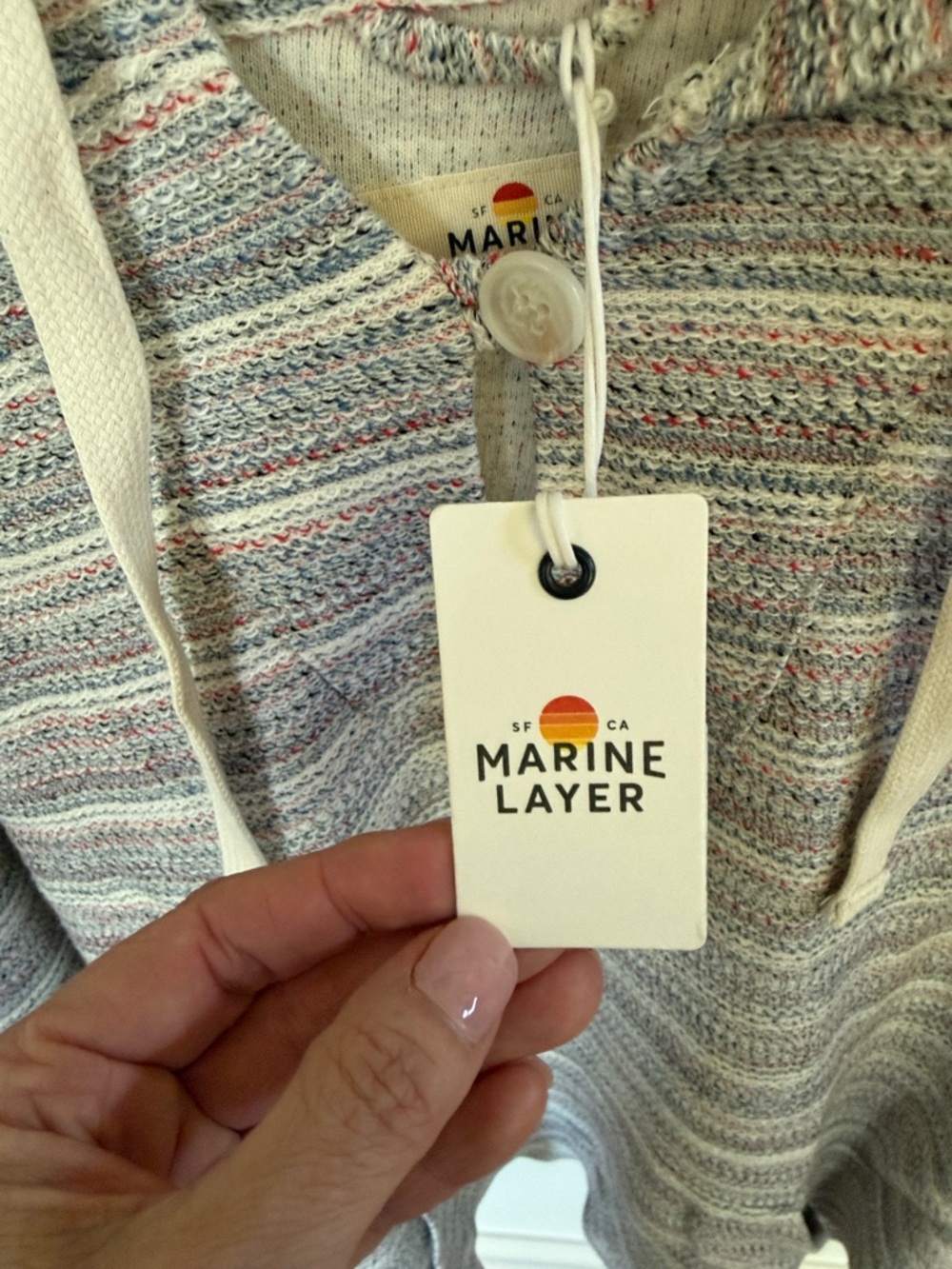 Marine Layer Striped Knit Hoodie in Gray and Cream - Picture 2 of 7